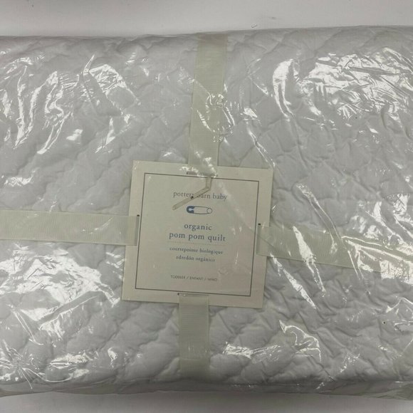 Pottery Barn Kids Other - Pottery Barn Kids Organic Pom Pom Toddler Crib Quilt Yellow White NEW